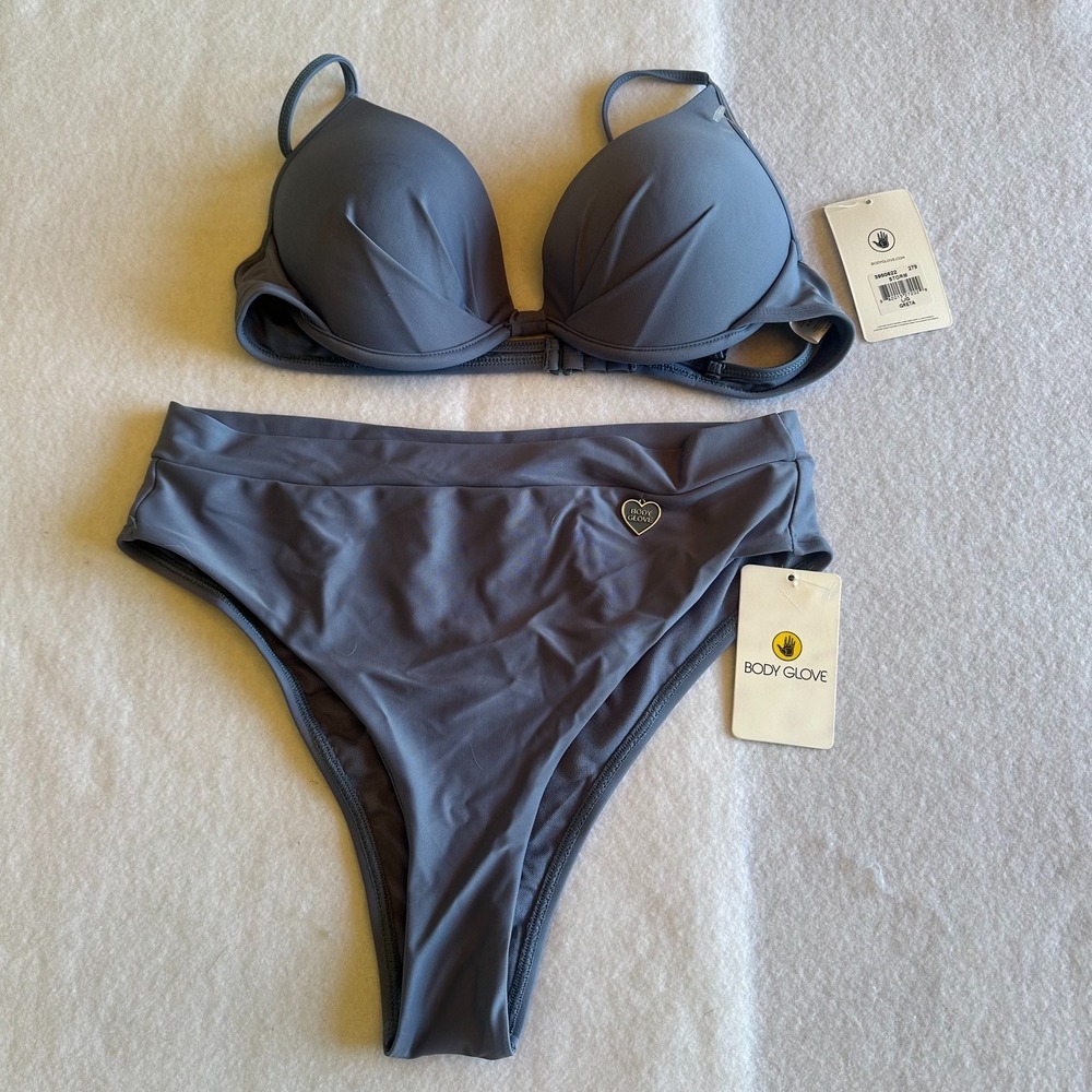 Body Glove Greta Bikini Set Storm Gray Large Push Up High Waist Swim Summer NWT